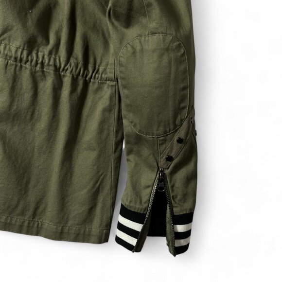BKE Canvas Jacket Khaki Green Crochet Applique Sudded Snap Zip Front Long Sleeve - Picture 9 of 15
